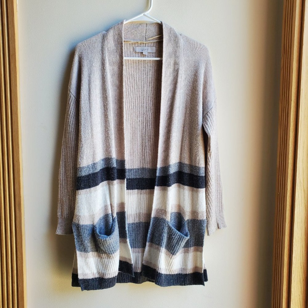 Loft Multi-Color Striped Open Cardigan Size Xs - image 3